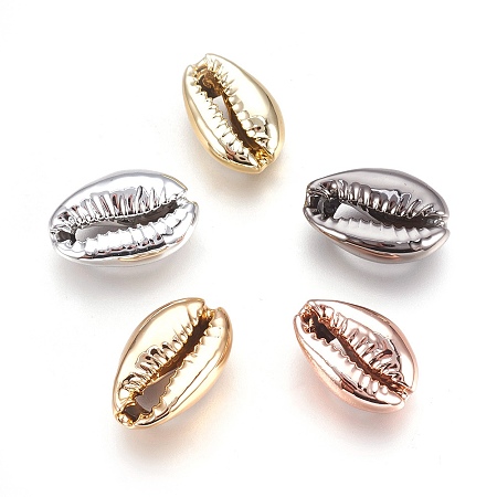 Honeyhandy Electroplated Shell Beads, Cowrie Shells, Mixed Color, 15~20x10~12x5~6mm, Hole: 12~14x2~3mm