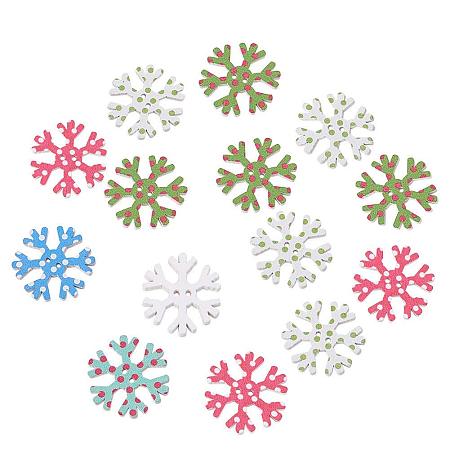 ARRICRAFT 100Pcs Mixed Snowflake Wooden Sewing Buttons Applique 2 Holes 25x2mm DIY Craft Decoration