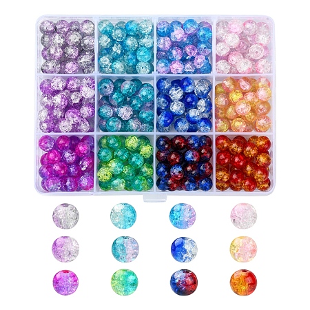 360Pcs 12 Colors Spray Painted Crackle Glass Beads Strands, Round, Two Tone, Mixed Color, 8mm, Hole: 1.3~1.6mm, about 30pcs/color