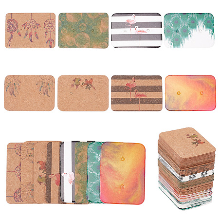 DELORIGIN 160 Sheets 8 Patterns Paper Earring Display Cards, Rectangle with Bubble & Fire & Woven Net/Web with Feather Pattern, Mixed Patterns, 2.5x3.5x0.03~0.07cm, Hole: 1.2~1.4mm, 20 sheets/style