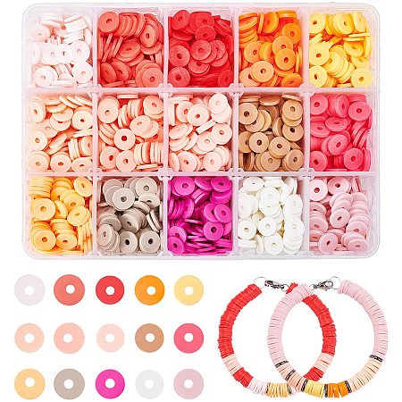 Arricraft About 7500 Pcs Polymer Clay Beads, 8x1mm Flat Heishi Beads, Disc Spacer Beads with 2mm Hole for Bracelets, Necklaces Earring Jewelry Making, 15 Colors