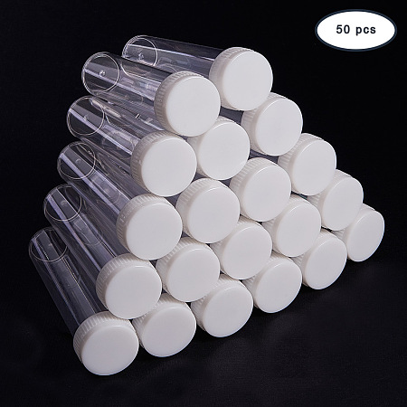 PandaHall Elite 50PCS Clear Plastic Tube Bead Containers with White Caps, 80x20mm (Diameter 0.79