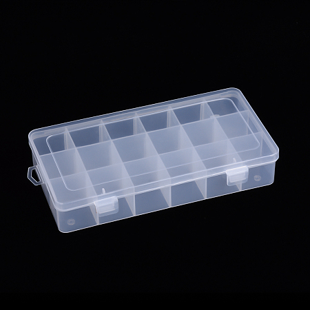 Honeyhandy Polypropylene(PP) Bead Storage Container, 18 Compartment Organizer Boxes, with 5PCS Adjustable Dividers, Rectangle, Clear, 23x11.8x4.2cm, Compartment: 3.6x3.6x3.8cm