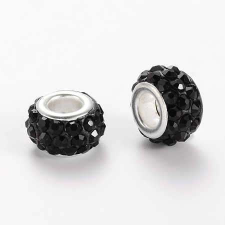PH ARRICRAFT 100 Pcs Alloy Rhinestone Round European Beads with Large Hole Rondelle Dangle Charms Sets 12x7mm fit Snake Style Charm Bracelets Black