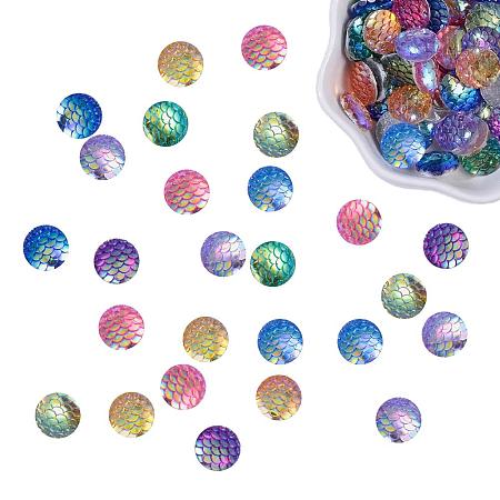 PandaHall Elite 200pcs 10 Color Mermaid Scales Cabochons Round Resin Fish Skin Flat Back for Setting Bezel Tray Pendant Charms, 12mm