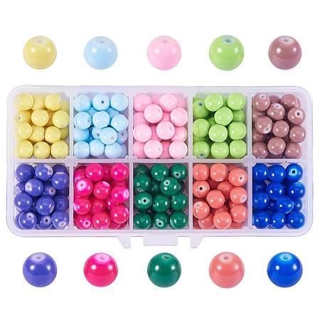 ARRICRAFT 1 Box (about 300 pcs) 10 Color 8mm Round Baking Painted Glass Beads Assortment Lot for Jewelry Making