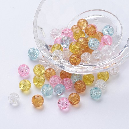 Arricraft Baking Painted Crackle Glass Beads, Barely Pink Mix, Round, Mixed Color, 8~8.5x7.5~8mm, Hole: 1mm, about 100pcs/bag