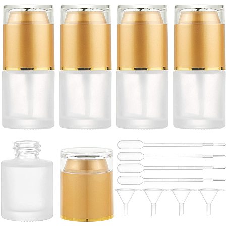BENECREAT 5 Pack 20ml Frosted Glass Spray Bottles Fine Mist Travel Perfume Bottle with Gold Dust Cap, 5PCS Dropper and 5PCS Funnel for Perfumes Essentail Oil Cosmetic