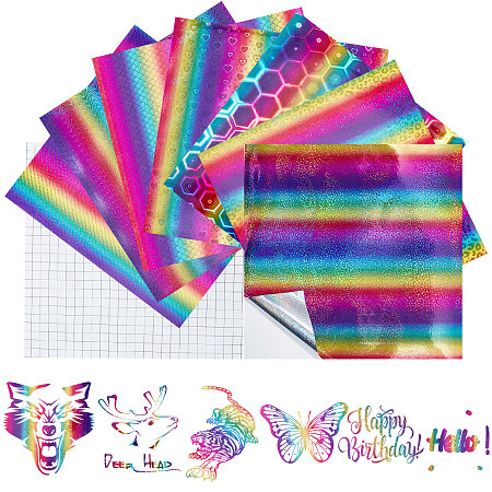 CRASPIRE 7 Sheets Rainbow Permanent Craft Adhesive Vinyl, 12'' x12'' Gradient Color Holographic Vinyl, for Glass Cups Mirrors Mugs Decals Signs Scrapbook DIY Projects Supplies