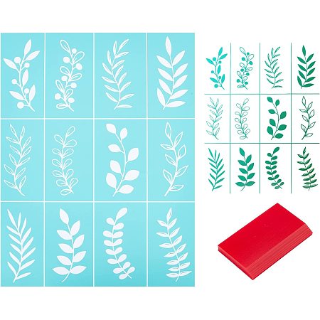 GORGECRAFT Leaf Printing Stencil Self-Adhesive Silk Reusable Stencils with Squeegees for Home Decoration Wooden Board, T-Shirt, Pillow Fabric