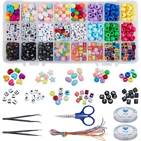 NBEADS Pony Beads Bracelet Making Kit, Include Acrylic Beads & European Beads, Anti-Static Tweezers, Stainless Steel Scissors, Elastic Crystal Thread and Elastic Cord for Jewelry Making