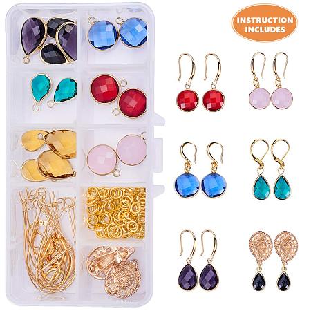 SUNNYCLUE 1 Box DIY 10 Pairs Golden Tone Brass Faceted Gemstone Tear Drop Dangle Earrings Making Starter Kits Jewelry Arts Craft Making Supplies Kit for Girls Adults Teens Beginners