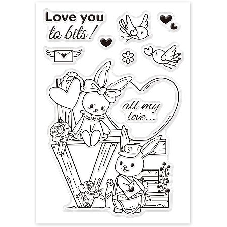 GLOBLELAND Rabbits and Love Birds Silicone Clear Stamps Transparent Stamps for Birthday Valentine's Day Cards Making DIY Scrapbooking Photo Album Decoration Paper Craft