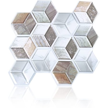 PandaHall Elite 8 Sheets Peel and Stick Self Adhesive Honeycomb Smart Tile Removable 3D Wall Sticker Tile Backsplash for Kitchen & Bathroom Decor, 32x37.7cm/ 12.6x14.8