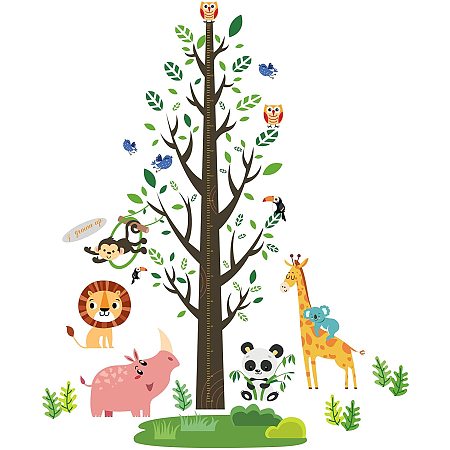 Arricraft 4 Sheets/Set Kids Height Growth Chart Wall Sticker Trees and Animals Self-Adhesive Cartoon Kids Height Wall Sticker for Baby Room Nursery Bedroom Living Room Decor 35.4x15.35inch
