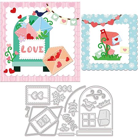 GLOBLELAND 1Sheet Metal Letterbox Cut Dies Envelopes and Flower Embossing Template Birds and Love Die Cuts for Card Scrapbooking and Die Sets for Card DIY Craft
