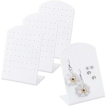 PandaHall Elite Earring Display Stand, 64 Holes Acrylic Ear Stud Holder 4 Pack Earring Stand Display L-Shape Ear Studs Tray for Jewelry Dangling Slant Back Display, White, 3.15x1.83x4.37inch