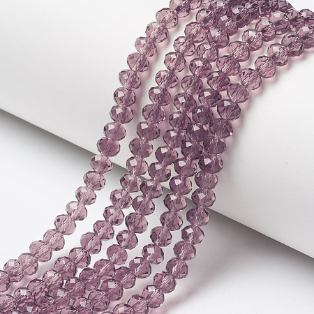 ARRICRAFT Glass Beads Strands, Faceted, Rondelle, Pale Violet Red, 6x5mm, Hole: 1mm, about 92~94pcs/strand, 17~17.5 inches(42.5~43.75cm)