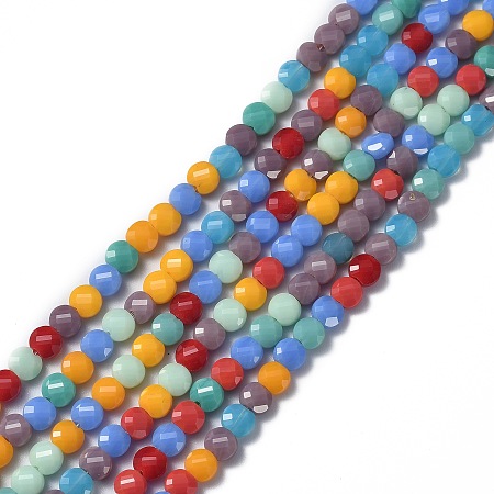 ARRICRAFT Glass Beads Strands, Faceted, Flat Round, Mixed Color, 6x4mm, Hole: 1.2mm; about 100pcs/Strand, 22 inches(53.5cm)