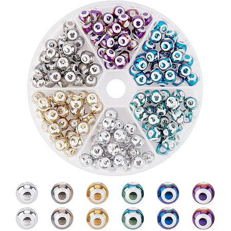 NBEADS 144 Pcs Evil Eye Beads, 6 Colors 8x7.5mm Round Glass Spacer Blue Eyes Beads Electroplate Pattern Beads for DIY Bracelets Necklace Jewelry Making, 1.2mm Hole