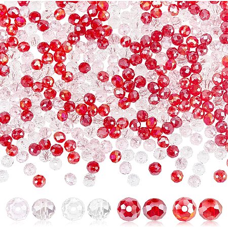 PandaHall Elite 600pcs Red Crystal Beads, 4 Color Faceted Glass Beads Briolette Loose Beads Sparkle Electroplate Spacer Beads for Jewelry Making Christmas Valentine's Day Decor, 6x5mm