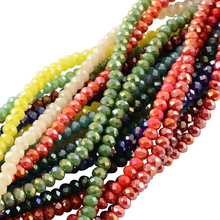 Electroplate Glass Beads Strands, Imitation Jade, AB Color Plated, Faceted, Rondelle, Random Color, Mixed Color, 3.5~4x2.5~3mm; Hole: 0.5mm, about 140pcs/strand