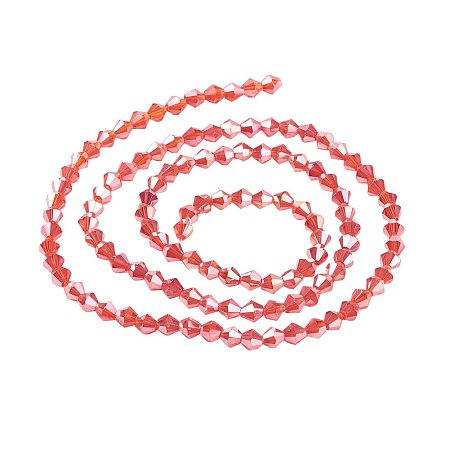 NBEADS 10 Strands AB Color Plated Faceted Bicone Red Glass Beads Strands with 4x4mm,Hole:1mm,about 118pcs/strand