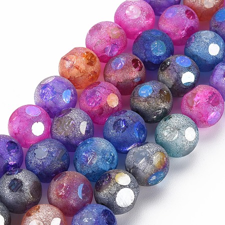 Honeyhandy Transparent  Electroplate Crackle Glass Beads Strands, Frosted, Cube, Mixed Color, 11.5~12.5x11.5~12.5x11.5~12.5mm, Hole: 1.6mm, about 32pcs/strand, 14.65inch(37.2cm)