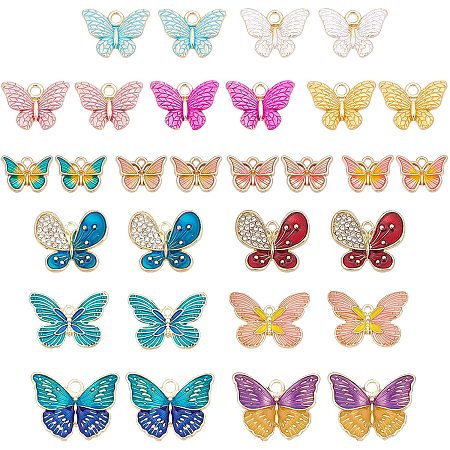 Arricraft 30 Pcs Butterfly Charms Pendants, 15 Styles Enamel Alloy Charms Pendant, Enamel Dangle Charms for Jewelry Making Bracelet Necklace