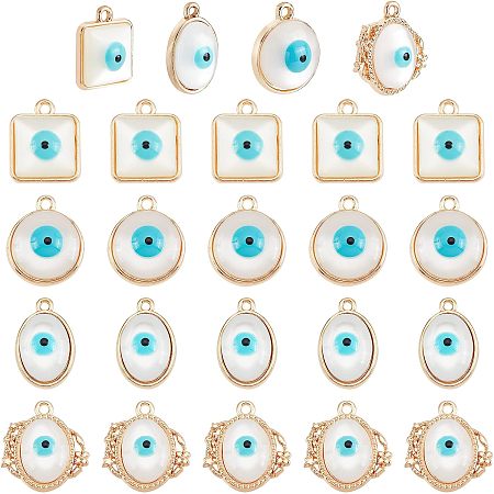 SUPERFINDINGS 32Pcs 4 Styles Evil Eye Alloy Pendants Oval Evil Eye Resin Charms Light Gold Alloy Pendants with Resin Imitation Cat Eye for DIY Jewerly Making, Hole: 1.4~1.8mm