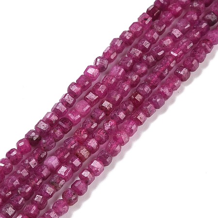Honeyhandy Natural Ruby/Red Corundum Beads Strands, Faceted, Cube, 2.5x2.5x2.5mm, Hole: 0.5mm, about 186~188pcs/strand, 15.16~15.35 inch(38.5~39cm)