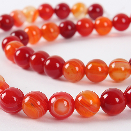 Nbeads Natural Gemstone Agate Round Bead Strands, Dyed, OrangeRed, 6mm, Hole: 1mm; about 63pcs/strand, 15.35
