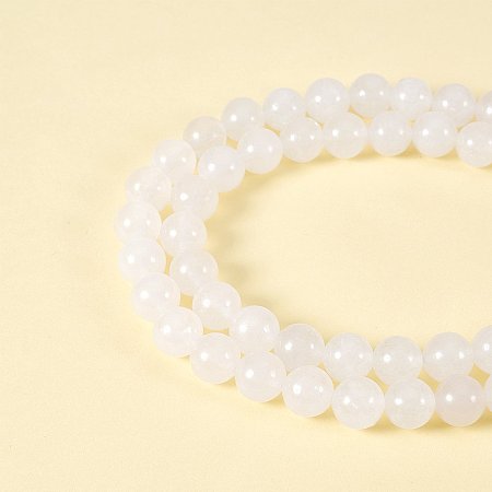 NBEADS 5 Strands Natural White Jade Gemstone Smooth Round Loose Beads 8mm About 47pcs per Strand for Jewelry Making
