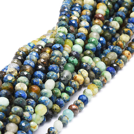Natural Chrysocolla and Lapis Lazuli Beads Strands, Faceted, Rondelle, 5.5~6x4~4.5mm, Hole: 1mm, about 95pcs/strand, 15.59''(39.6cm)