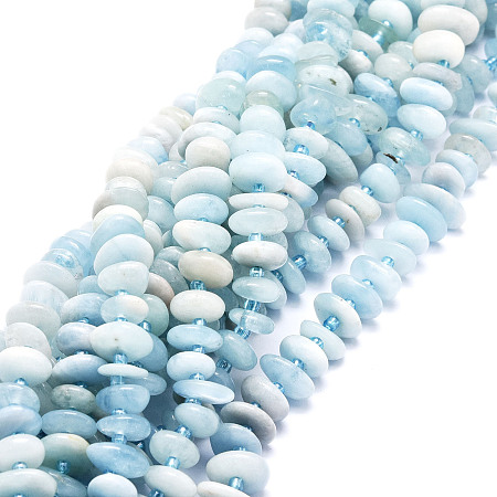 Honeyhandy Natural Aquamarine Beads Strands, Nuggets, 8~11x9~14x1.5~5mm, Hole: 0.8mm, about 74pcs/strand, 15.55''(39.5cm)