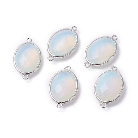 Honeyhandy Platinum Tone Brass Opalite Links connectors, Faceted, Oval, 26.5x15x6mm, Hole: 1~2mm