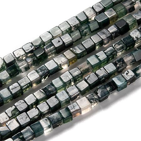 Honeyhandy Natural Moss Agate Beads Strands, Cube, 4~5x4~5mm, Hole: 1mm, about 94pcs/strand, 15.04 inch(38.2~38.6cm)
