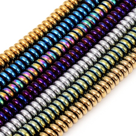 ARRICRAFT Vacuum Plating Non-magnetic Synthetic Hematite Beads Strands, Flat Round/Disc, Mixed Color, 6x2.5mm, Hole: 1mm; about 159pcs/Strand, 16.34 inches(41.5cm)