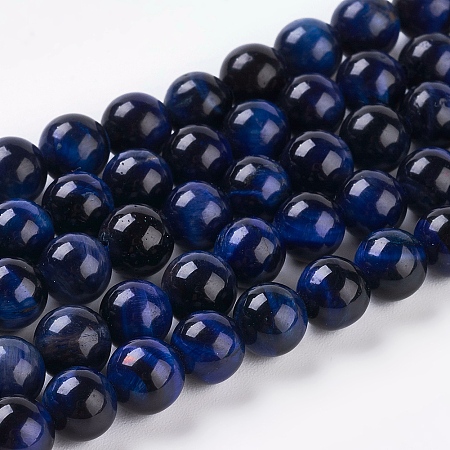 Natural Blue Tiger Eye Beads Strands, Dyed & Heated, Round, Midnight Blue, 6mm, Hole: 1mm; about 32pcs/strand, 7.8 inches