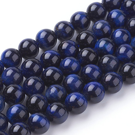 Honeyhandy Natural Blue Tiger Eye Beads Strands, Dyed & Heated, Round, Midnight Blue, 8mm, Hole: 1mm, about 24pcs/strand, 7.8 inch