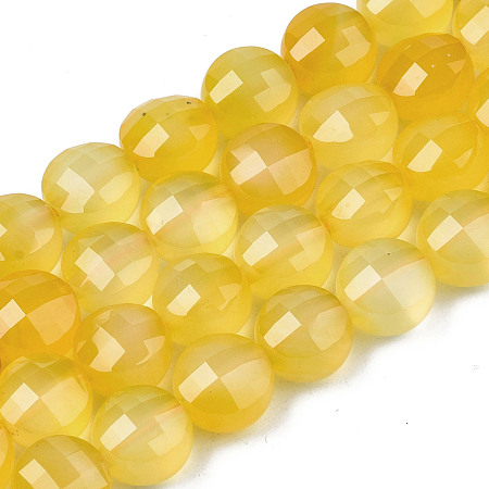 ARRICRAFT Natural Agate Beads Strands, Dyed & Heated, Faceted, Flat Round, Gold, 8x6.5mm, Hole: 1.2mm, about 47pcs/strand, 14.96 inch(37cm).