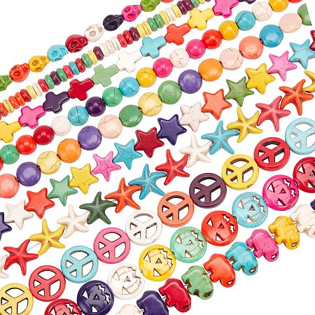 OLYCRAFT 488 Pcs Colorful Turquoise Beads Assorted Shape Turquoise Loose Spacer Beads Skull Peace Sign Cross Starfish Beads Charm for Jewelry Making Bracelet Necklace Crafting