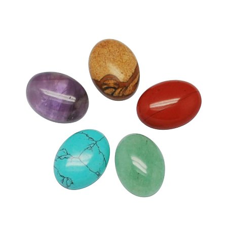 ARRICRAFT 50PCS Mixed Color Mixed Stone Oval Gemstone Cabochons Flatback Semi-Precious Gemstone Beads, 20x15x6mm