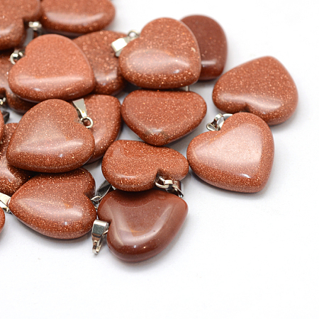 Honeyhandy Heart Synthetic Goldstone Pendants, with Platinum Tone Brass Findings, 20~22x20~21x5~8mm, Hole: 2x7mm