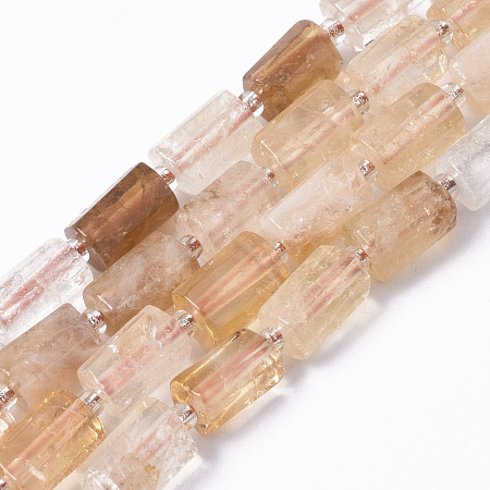 Honeyhandy Natural Citrine Beads Strands, Faceted, Column, 8~11x6~8x5~7mm, Hole: 1mm, about 15~17pcs/strand, 7.28~7.48 inch