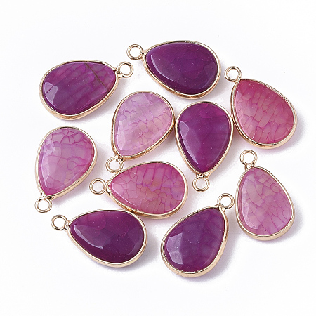 Honeyhandy Natural Agate Pendants, with Golden Tone Brass Open Back Bezel, Faceted, Dyed, Teardrop, 23.5x14x6mm, Hole: 2mm