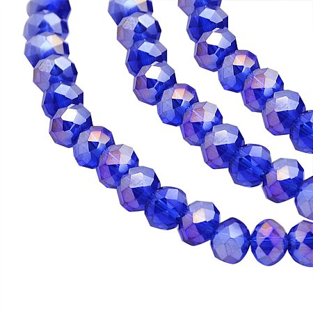 NBEADS 1 Strand AB Color Plated Faceted Abacus Blue Electroplate Glass Beads Strands with 6x4mm,Hole:1mm,about 100pcs/strand