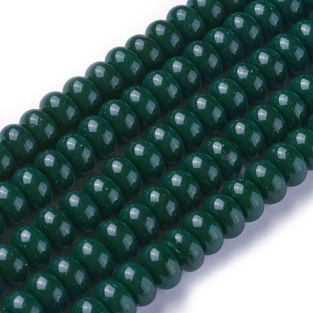 Opaque Solid Color Glass Beads Strands, Rondelle, Dark Green, 8x3~5mm, Hole: 1.5mm, about 88~90pcs/strand, 15.7 inches(40cm)