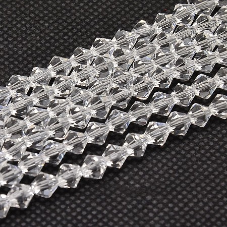 Honeyhandy Imitate Austrian Crystal Bicone Glass Beads Strands, Grade AA, Faceted, Clear, 3x3mm, Hole: 1mm, about 120~125pcs/strand, 14.8 inch