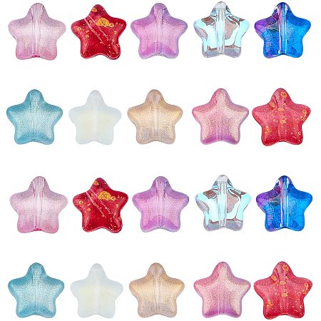 NBEADS 200 Pcs Glass Crystal Star Beads, 10 Colors Spray Painted Glass Beads Crystal Star Beads for Jewelry Making DIY Crafts